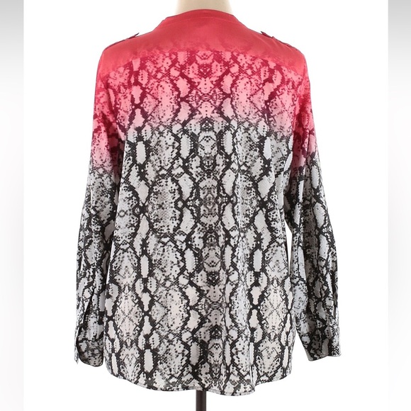 Calvin Klein Woman’s Plus Size 0X Top Blouse Ombre Coral Black Snakeskin Print - Picture 3 of 6